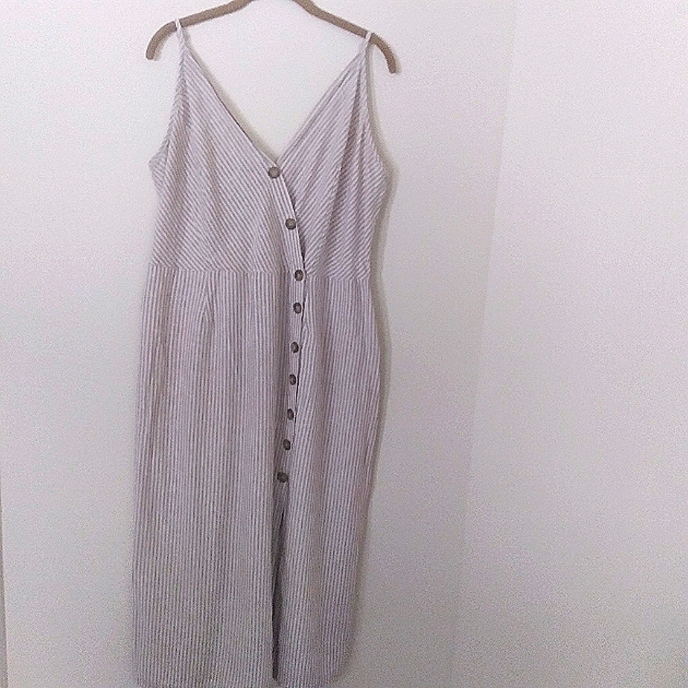 New Look Linen Cotten Blend Striped‎ Midi Dress 2X